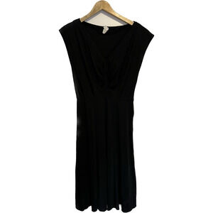 𝅺VINTAGE Black draped ruched front fit and flare dress L